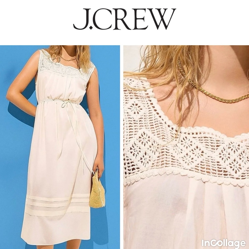 J. Crew Crochet Trim Sleeveless Midi Dress in Antique White